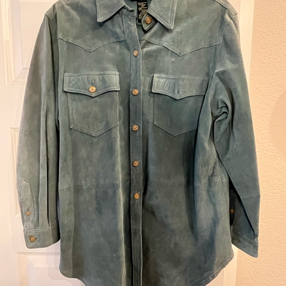 Ralph Lauren Women's Green Suede Shirt Jacket